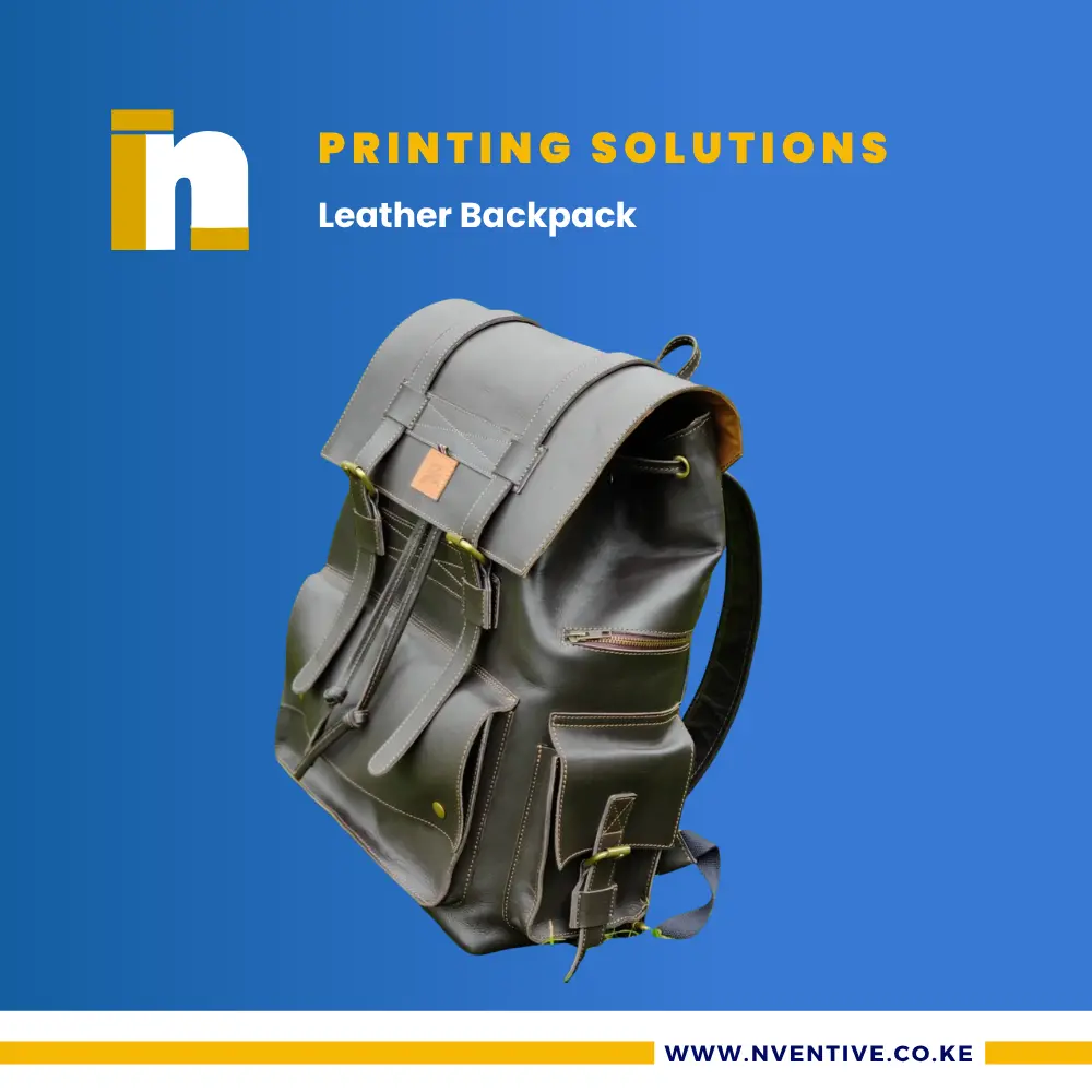 Leather Backpack 1 100 percent Leather backpack at Nventive Communication Printing Solutions