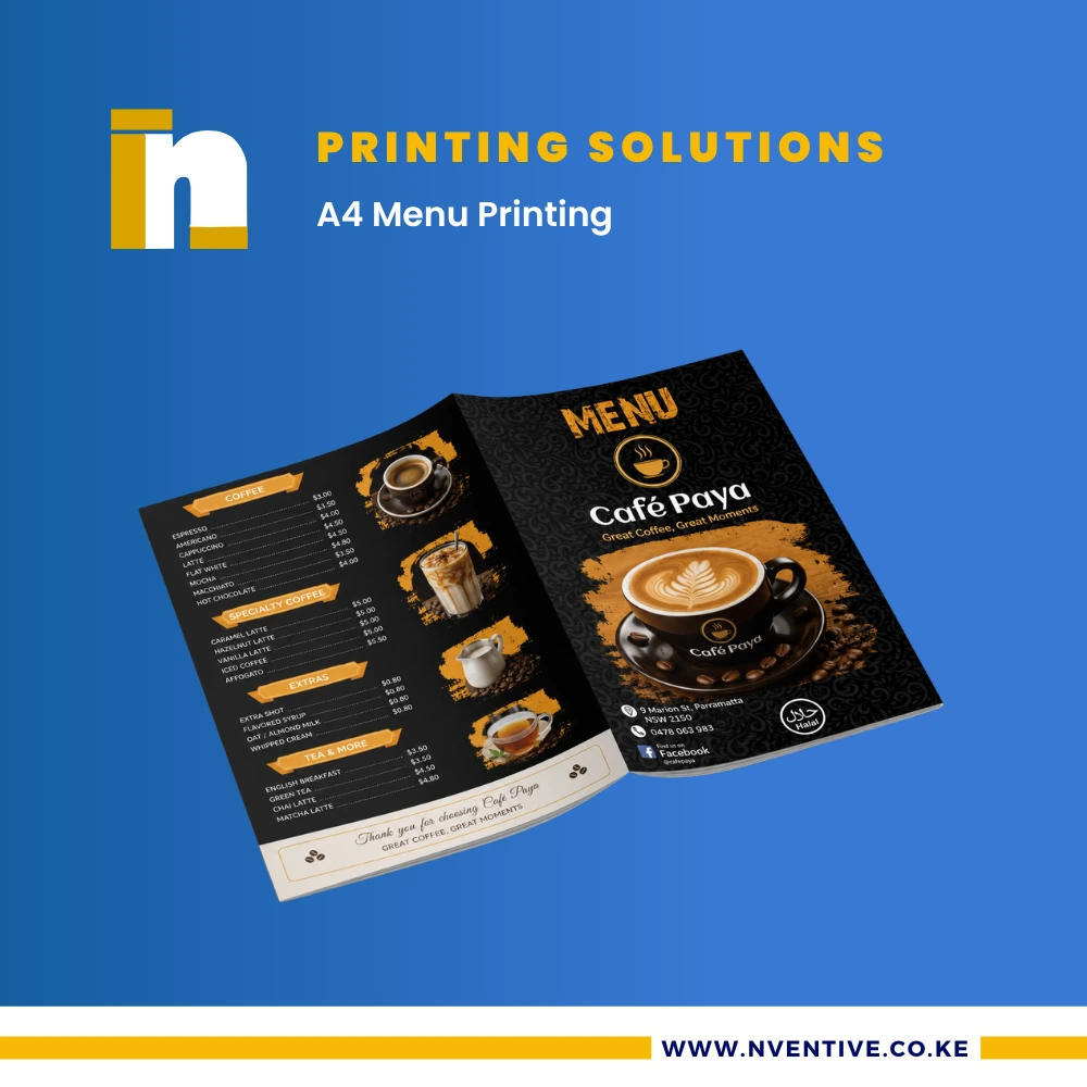 A4 Menu Printing 1 A4 Menu Printing at Nventive Communication Printing Solutions
